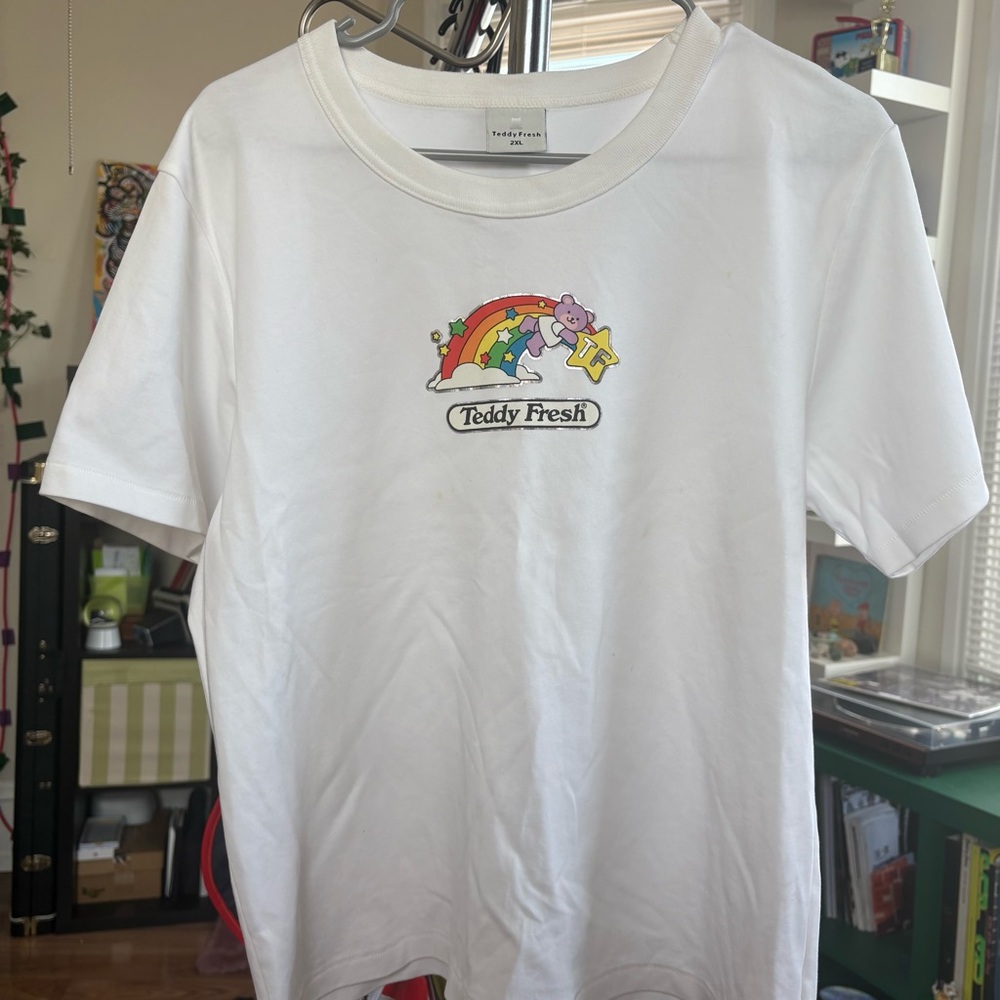 Teddy Fresh women’s rainbow foil logo baby-tee